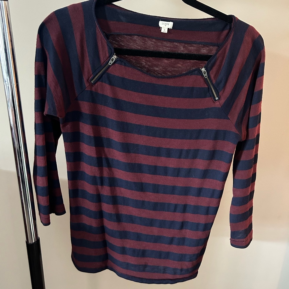 J. Crew Women’s stripe boatneck shirt with zipper accents, size small blue red